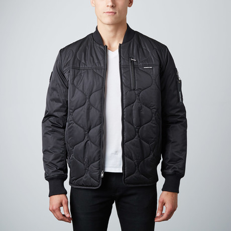 Black Oval Quilted Bomber // Black