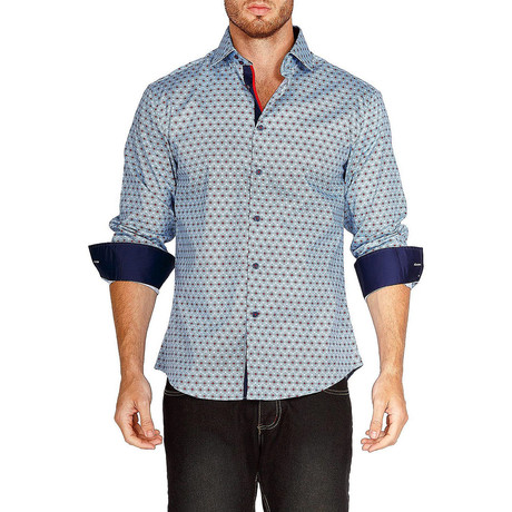 Medallion Long-Sleeve Button-Up Shirt // Light Blue