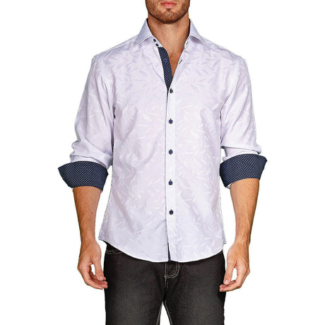 Shimmer Foliage Long-Sleeve Button-Up // White