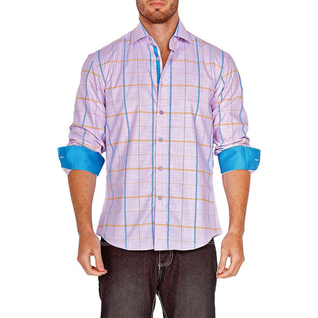 Wide Check Long-Sleeve Button-Up Shirt // Lavender
