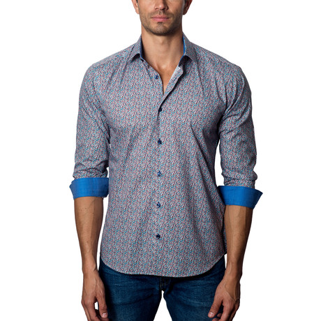 Woven Button-Up // Red + Blue