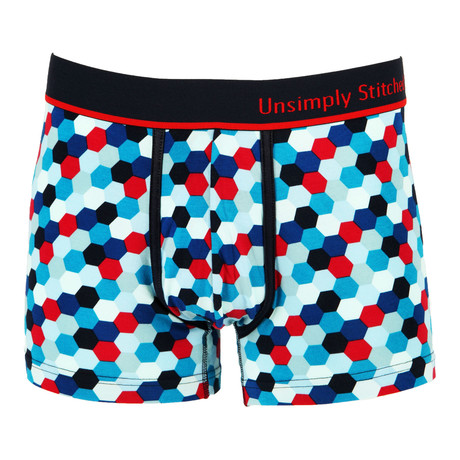Hexegon Boxer Trunk // Blue Multi + Red