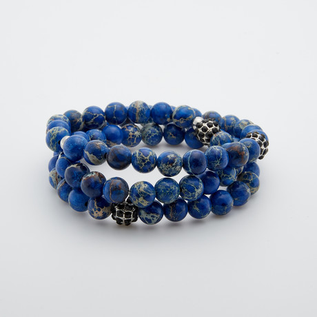 Double Wrap Emperor Stone Bracelet // Blue + Aqua