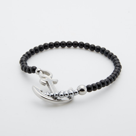 Onyx + Stainless Steel Beaded Bracelet // Black + Silver