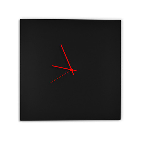 Blackout Square Clock // Red Hands