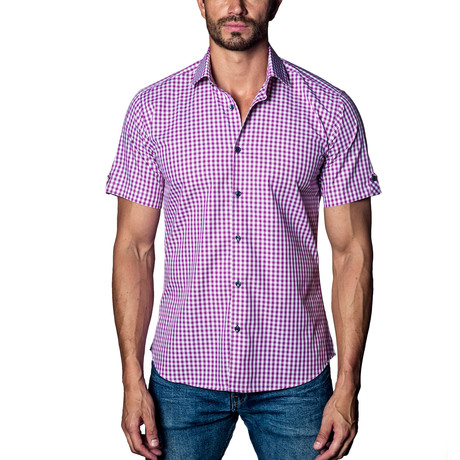 Checkered Woven Button-Up // Purple