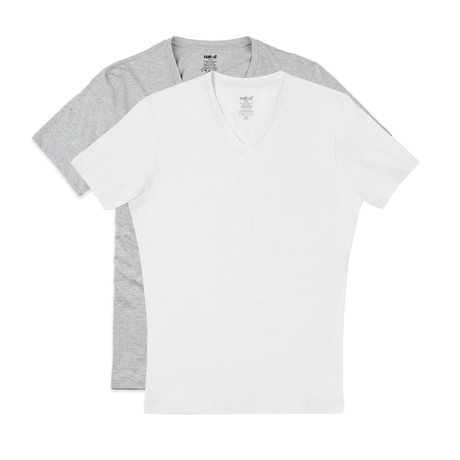 Essential Cotton Stretch V-Neck // 2-Pack // White + Metro Grey