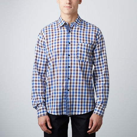 Something Interrupted Long-Sleeve Button-Up // Brown + Blue
