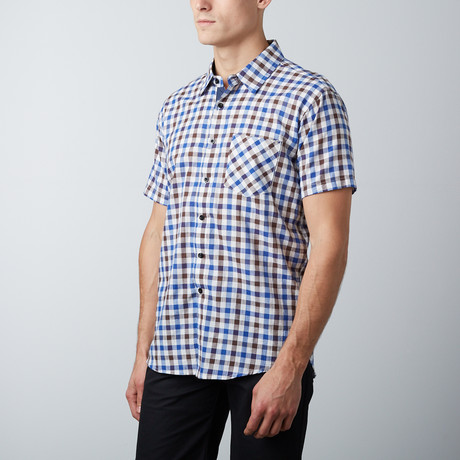 Something Still Short-Sleeve Button-Up // Brown + Blue