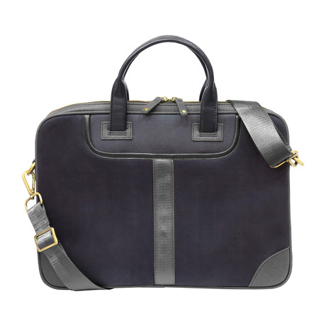 Leather + Twill Laptop Briefcase // Navy