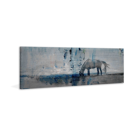 Lone Stallion Eats II Painting Print on White Wood