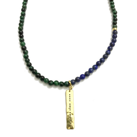 Necklace + Wrap Bracelet 2-In-1 // Green Tiger's Eye + Lapis + Gold Morse Code HOPE