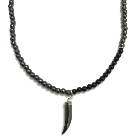 Necklace + Wrap Bracelet 2-In-1 // Hematite + Onyx + Hematite Tusk