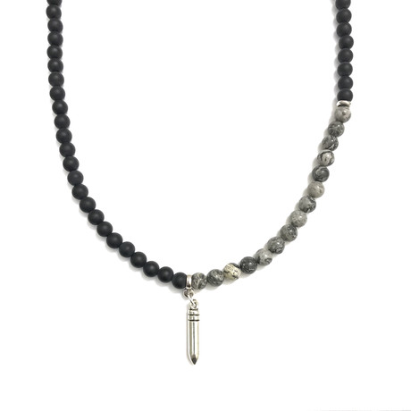 Necklace + Wrap Bracelet 2-In-1 // Onyx + Agate + Silver Bullet