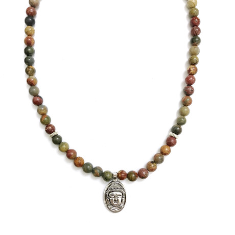 Wrap Necklace + Bracelet 2-In-1 // Picasso Jasper + Buddha Head