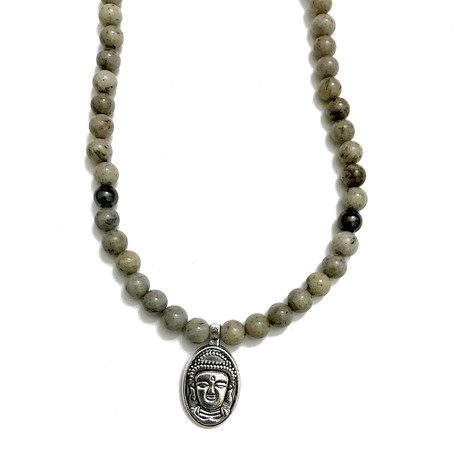Wrap Necklace + Bracelet 2-In-1 // Grey Feldspar + Buddha Head