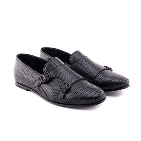 Perforated Double Strap Loafer // Black