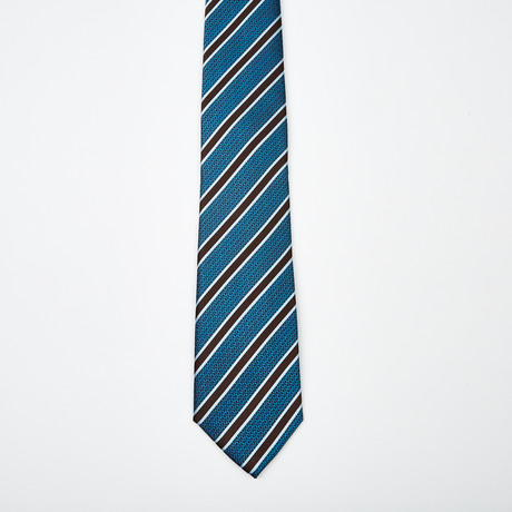 Mael Stripe Two-Tone Silk Tie // Blue + Brown