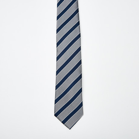 Antoine Silk Striped Tie // Gray + Blue