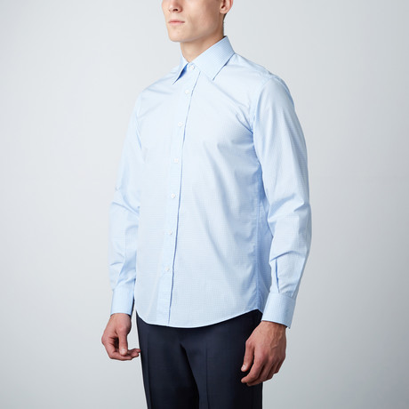 Plaid Cotton Button Down Shirt // Light Blue