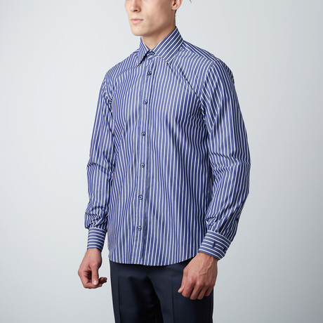 Striped Cotton Button Down Shirt // Blue