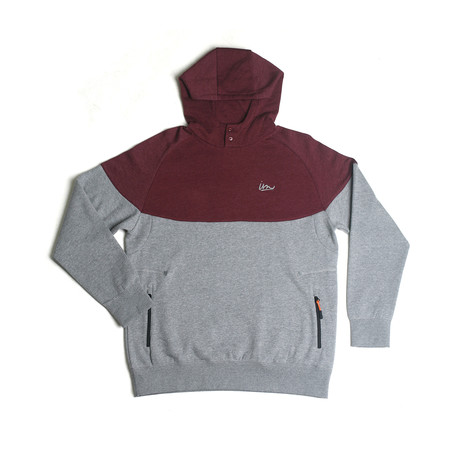 Forecast Hooded Fleece Henley // Burgundy + Heather Grey