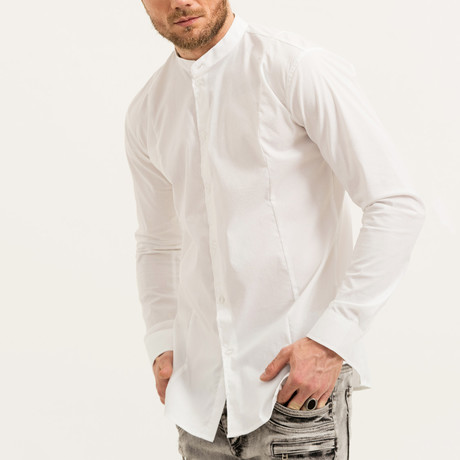 Aaron Mandarin Collar Button-Up Shirt // White