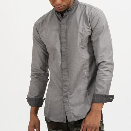 Dave Mandarin Collar Button-Up Shirt // Grey
