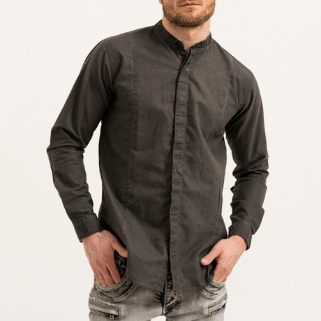 Dave Mandarin Collar Button-Up Shirt // Black