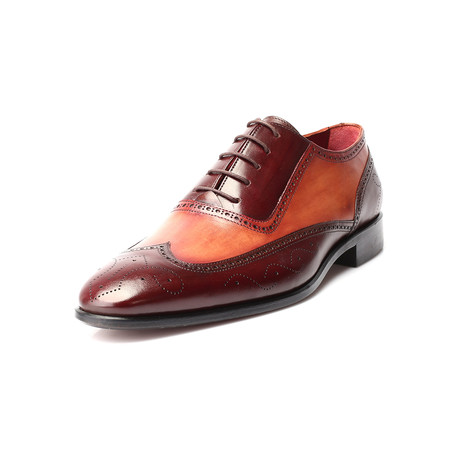 Colorblocked Intricate Perforated Wingtip Oxford // Brown + Tobacco