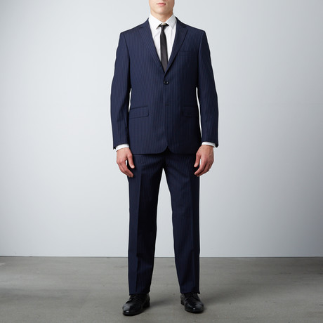 Classic Fit Single Breasted 2-Piece Suit // Navy Pinstripe