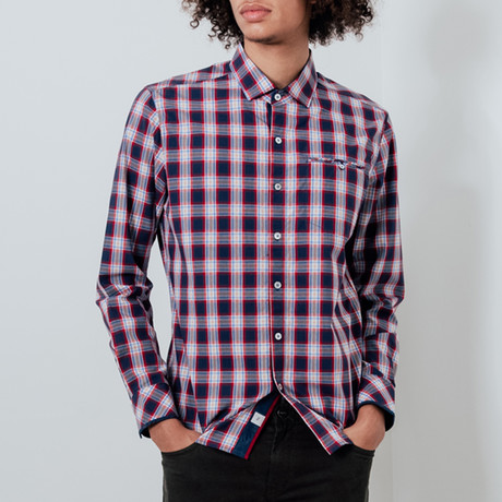 Play By Play Button-Up Shirt // Navy + Red