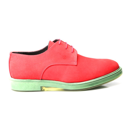 Contrast Sole Lace-Up Suede Derby // Red