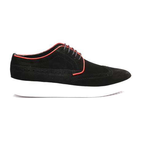 Suede Contrast Piped Wingtip Derby Sneaker // Black         (Euro: 40)