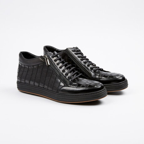 Side Zip Mid-Top Sneaker // Black