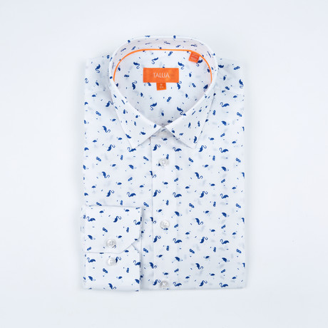 Sacha Long-Sleeve Button-Up Shirt // Blue + White