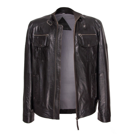 Double Patch Pocket Leather Jacket // Black