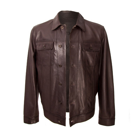 Button-Up Double Patch Pocket Leather Jacket // Brown