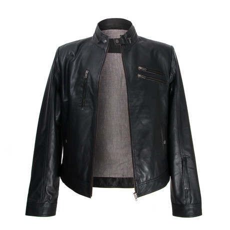 Zipper Pocket Leather Jacket // Black