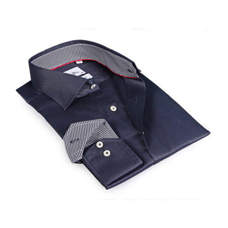 Reid Button-Up Shirt // Dark Blue + Black + White