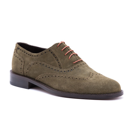 Suede Wing-Tip Oxford // Military Green