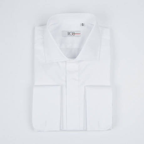 Bella Vita // Premium Slim Fit French Cuff Button-Up Shirt With Fly Front // White