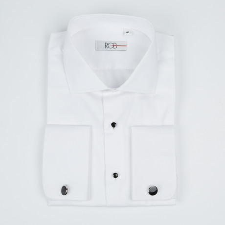 Bella Vita // Premium Slim Fit French Cuff Button-Up Shirt With Studs // White