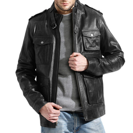Leather Field Jacket // Black