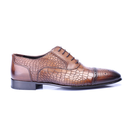 Croc Embossed Captoe Oxford // Walnut