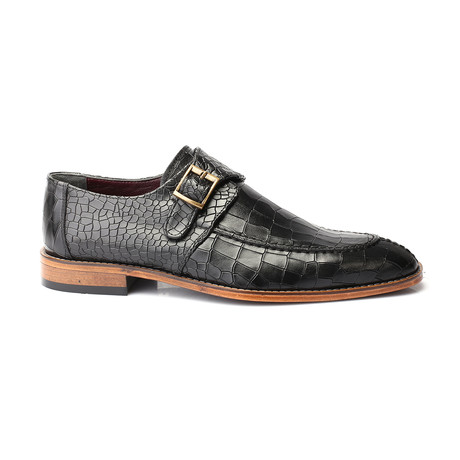 Croc Embossed Single Monk // Black