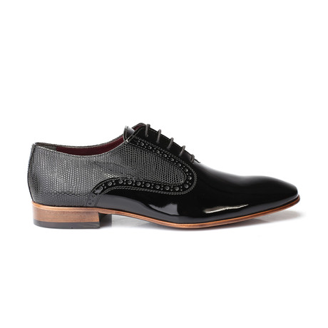 Scale Embossed Patent Brogue Oxford // Black