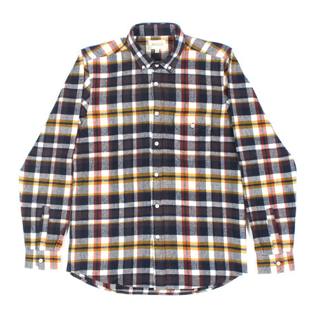 Larry Flannel Long Sleeve Shirt // Navy + Yellow Check