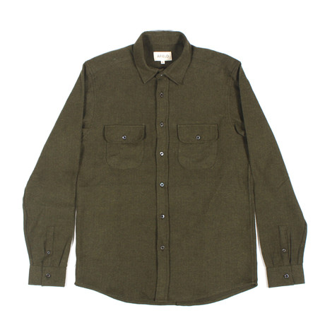 Workwear Long Sleeve Shirt // Green Herringbone