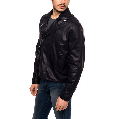 Moto Leather Jacket // Navy